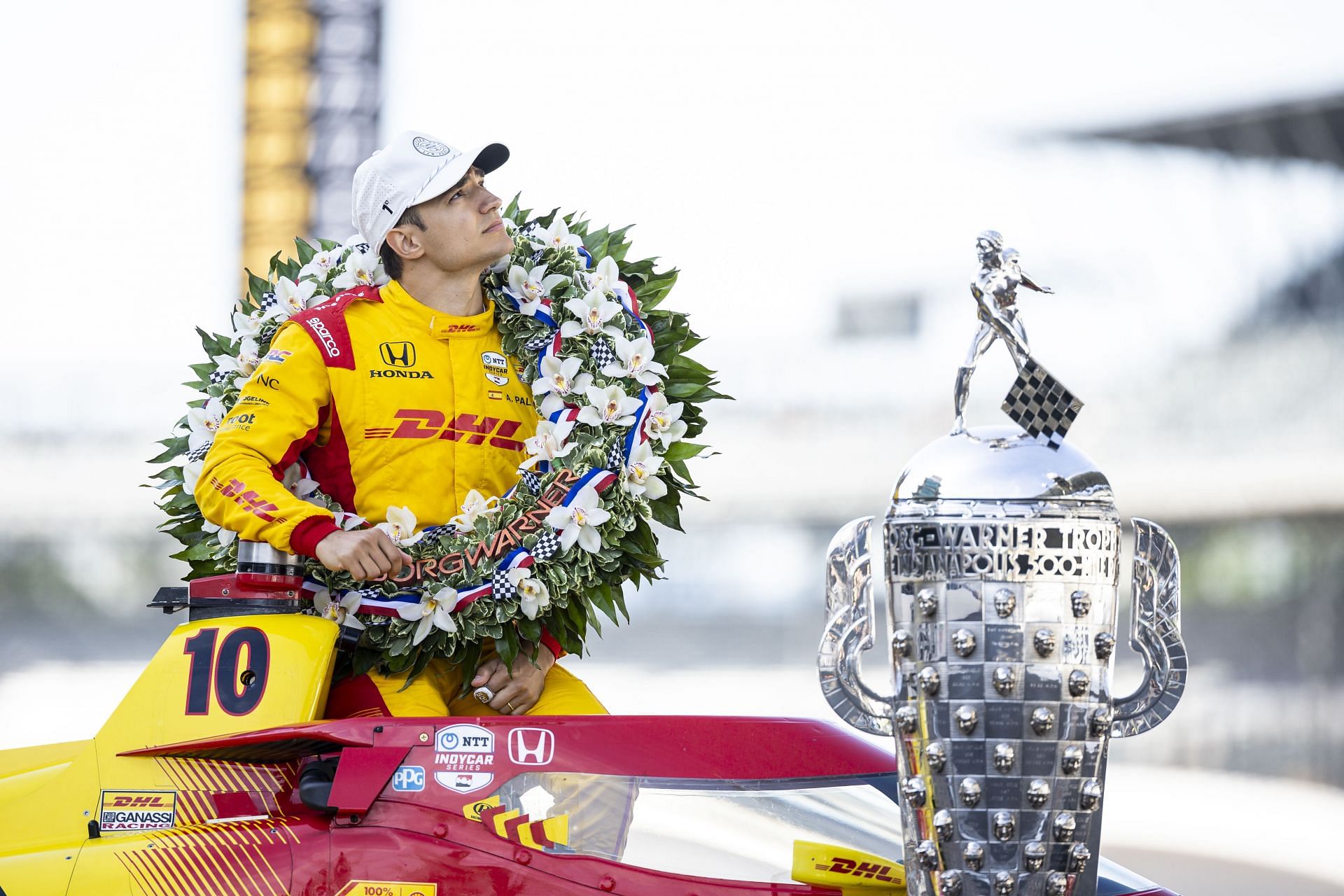 Alex Palou after winning the Borg Warner trophy at the 109th Running Of The Indianapolis 500 - Source: Getty